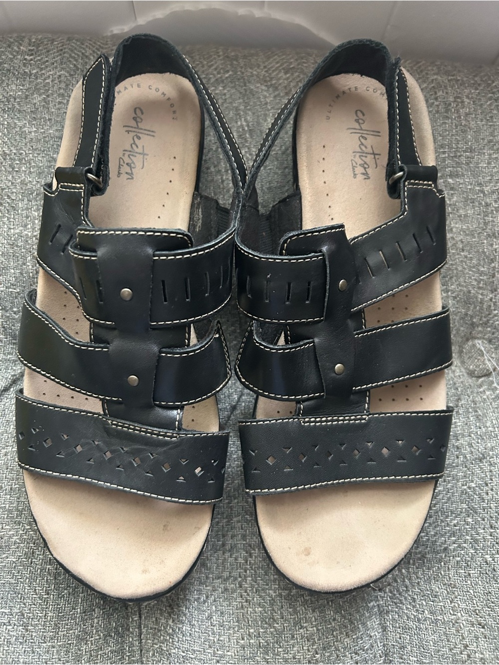 Black Leather Comfort Sandals - Collection by Clarks (Visible Logo)